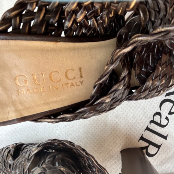 Gucci Brown Leather Braided Open Toe Heels - Size 7 - Picture 7 of 7